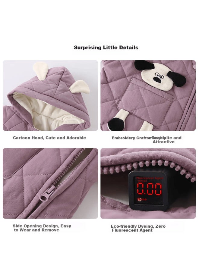 Duuduu Newborn Warm Cotton Romper Autumn Winter Baby Cartoon Fleece Lined Thickened Jumpsuit - Image 3