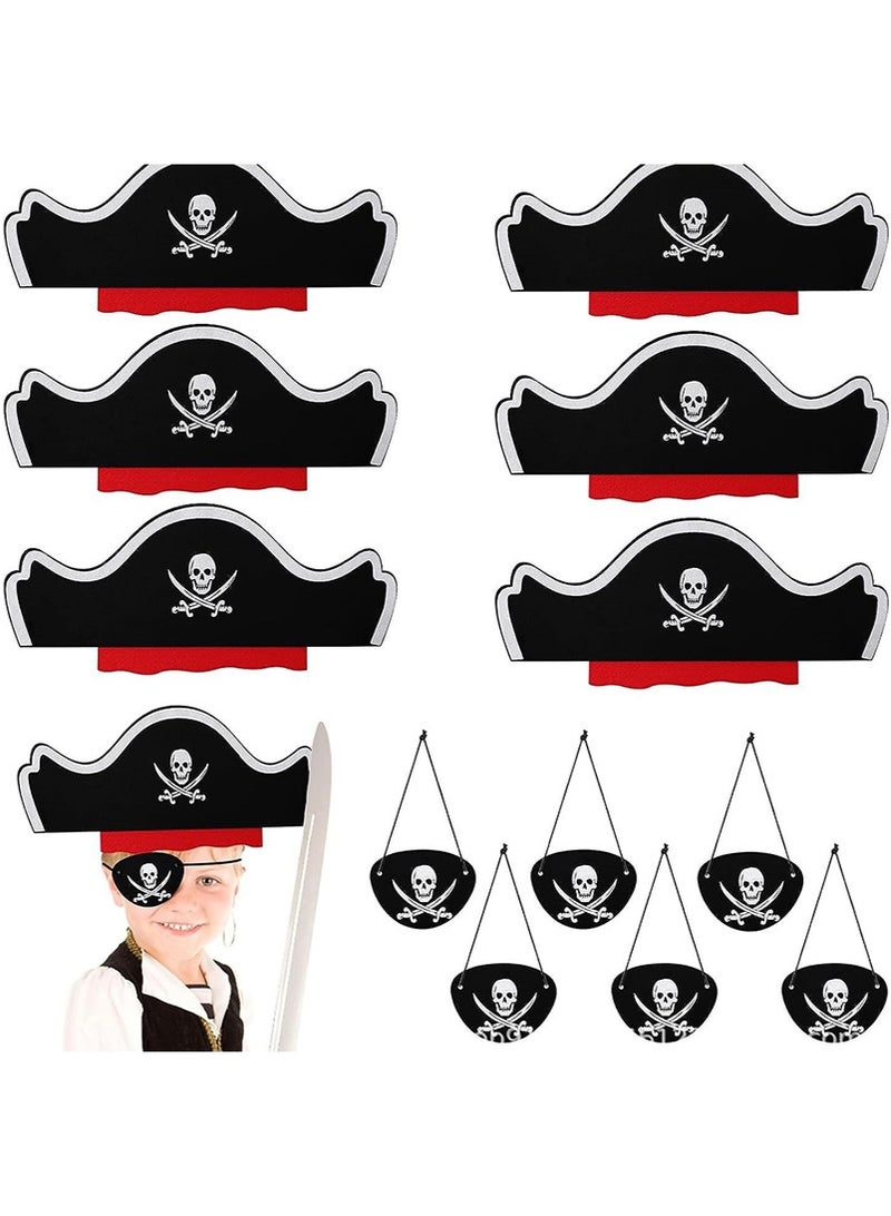 TAPIT 12 Pieces Pirate Hat and Pirate Eye Patch Set, Skull Print Pirate Captain Costume Cap Eye Mask for Halloween Decoration, Pirate Theme Party Cosplay Masquerade Accessories - Image 1