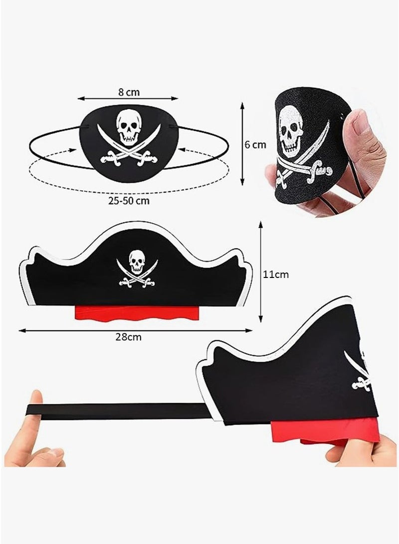 TAPIT 12 Pieces Pirate Hat and Pirate Eye Patch Set, Skull Print Pirate Captain Costume Cap Eye Mask for Halloween Decoration, Pirate Theme Party Cosplay Masquerade Accessories - Image 2
