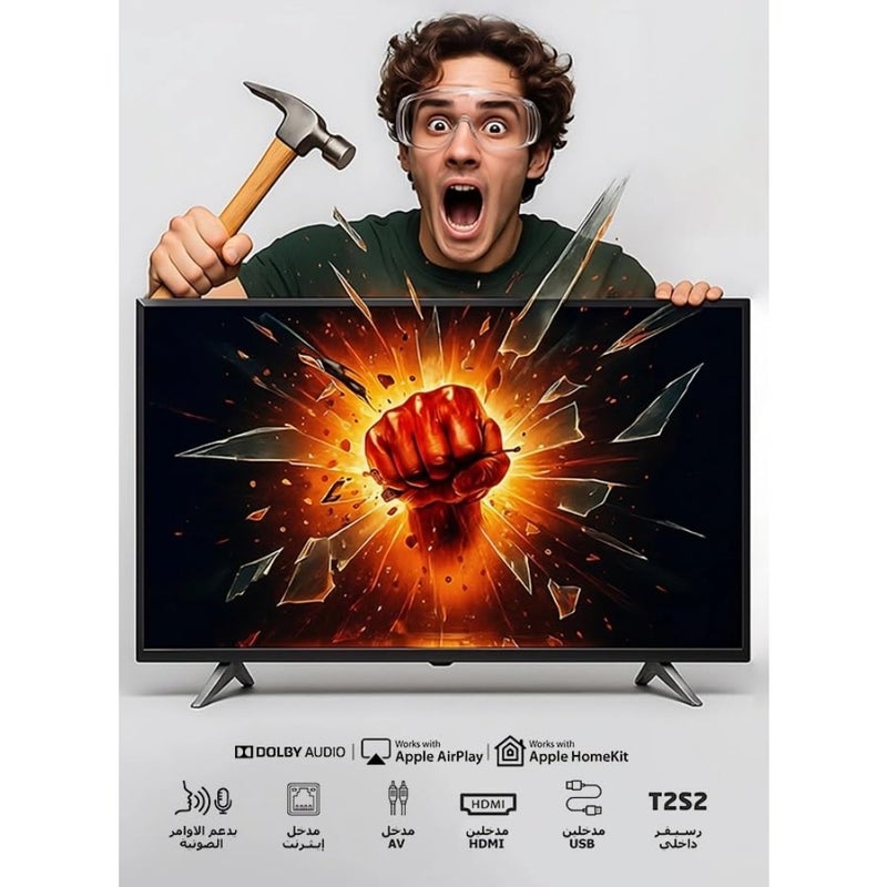 Living room 4K smart TV with break-resistant tempered glass, black finish, ultra-thin bezel and seamless WebOS integration for effortless streaming and control - Image 4