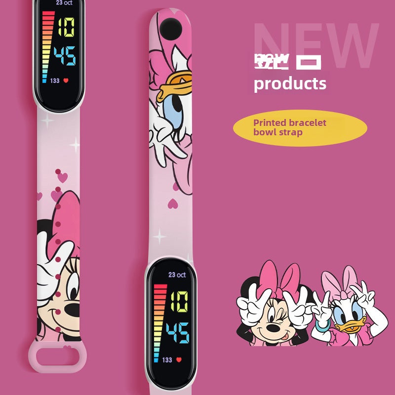 Waterproof LED Cartoon Watch for Kids Shallow Powder-Minnie Donald Duck 