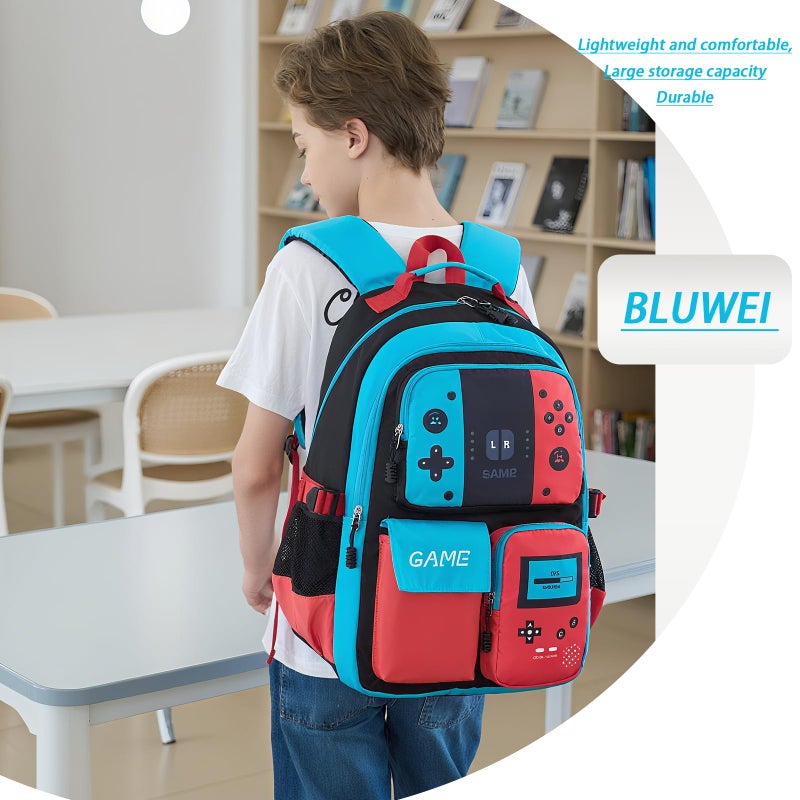 BLUWEI Boys Backpack Kids Bookbag TeensSchool Bag LuminousGame Large capacity bag(1Blue) - Image 2
