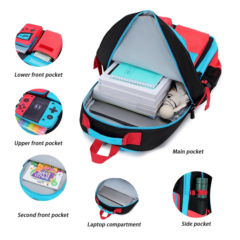 BLUWEI Boys Backpack Kids Bookbag TeensSchool Bag LuminousGame Large capacity bag(1Blue) - Image 4