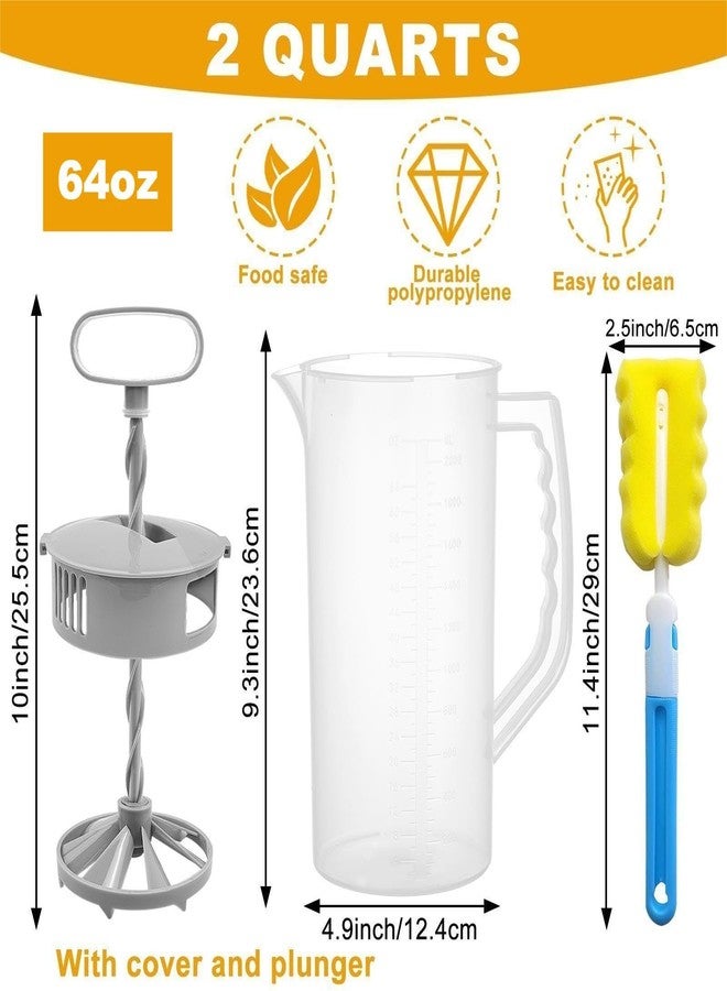 WAKCCIL Mixing Pitcher with Plunger Mixer 2 QT/64OZ Plastic Water Pitcher with Lid & Clean Sponge, Angled Plastic Blades and Adjustable Mixer Plunger for Mix Juice, Milk,Tea, Beverage Container - Image 2