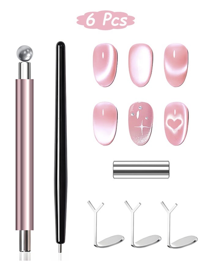 6-Piece Nail Magnet Set for Cat Eye Gel Polish – Black Bead-Attracting Nail Magnet Pen & Heart-Shaped Magnet for Nails, Multifunctional Magnetic Nail Tool for Nail Art, Perfect for Home DIY, Nail Art Design - Image 1