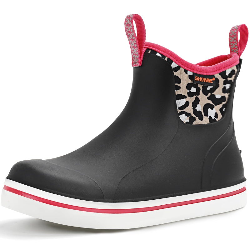 Showave Unisex-Child Ankle Rain Boots Kids Deck Boot Waterproof Lightweight Rubber Mud Booties for Boys Girls, Pink Cheeth, 2 Little Kid - Image 1