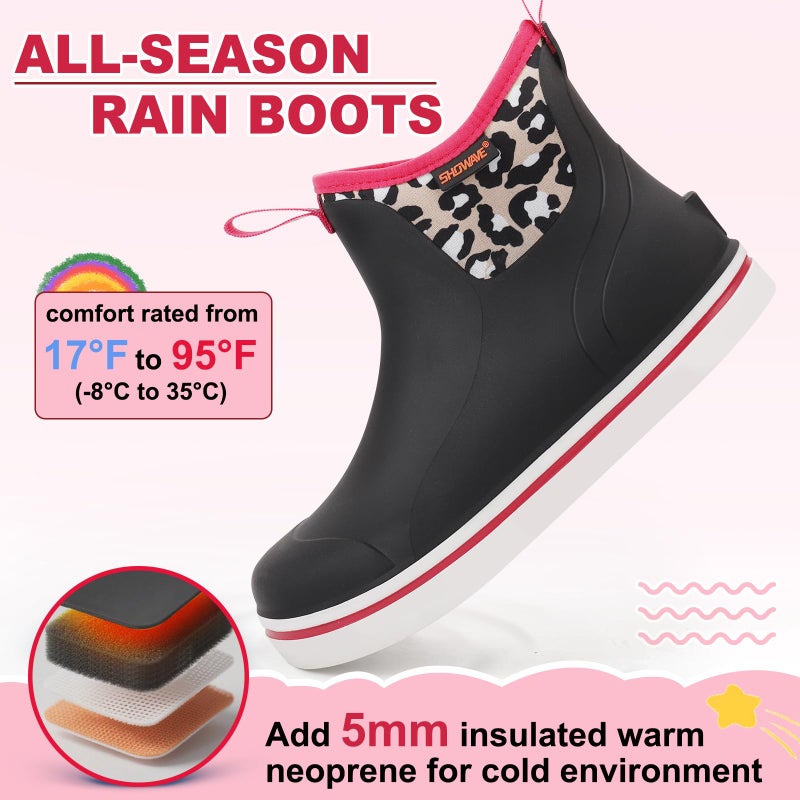 Showave Unisex-Child Ankle Rain Boots Kids Deck Boot Waterproof Lightweight Rubber Mud Booties for Boys Girls, Pink Cheeth, 2 Little Kid - Image 5