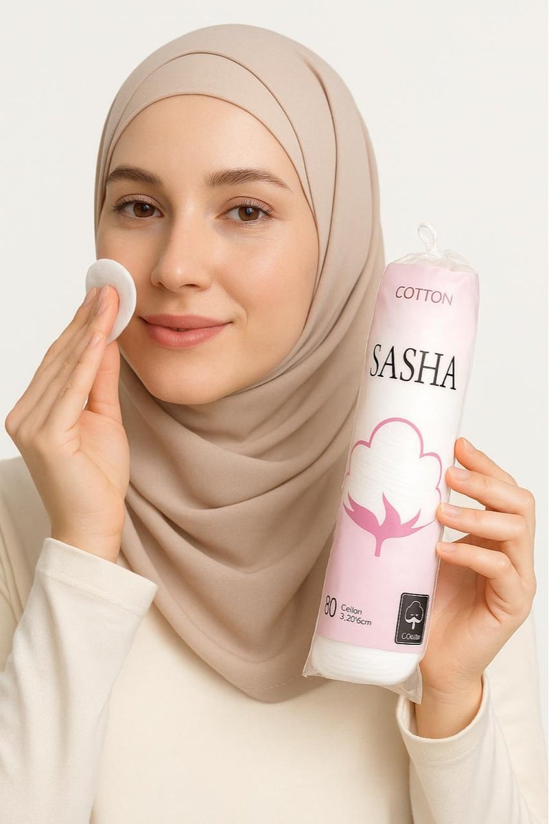 ساشا أقراص قطنية نقية للتجميل من 80 قطعة أبيض - Image 1