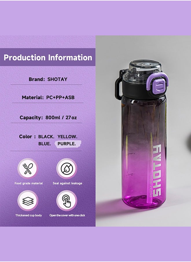 SHOTAY SHOTAY Sports Water Bottles 800ml BPA Free And Leakproof, Fast Flow With Removable Straw, Gym Water Bottle For School, Fitness And Outdoor Sports.  - Image 2