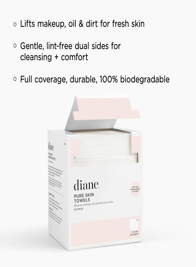 Diane Pure Skin Towels, Disposable Face Towels for Hygienic Cleanse, Makeup Remover Dry Wipes, XL Face Towels that Remove Makeup, Oils, & Dirt from Skin, Eco-Friendly, Vegan, Biodegradable - 50-Pack - Image 3