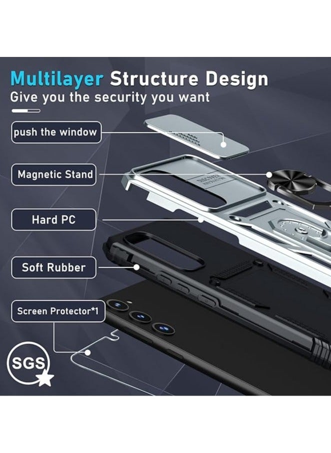 General - Samsung Galaxy S24Ultra Case, Slide Camera Cover, Built in Rotate Ring Kickstand, Heavy Duty Shockproof Protective Case - Image 1