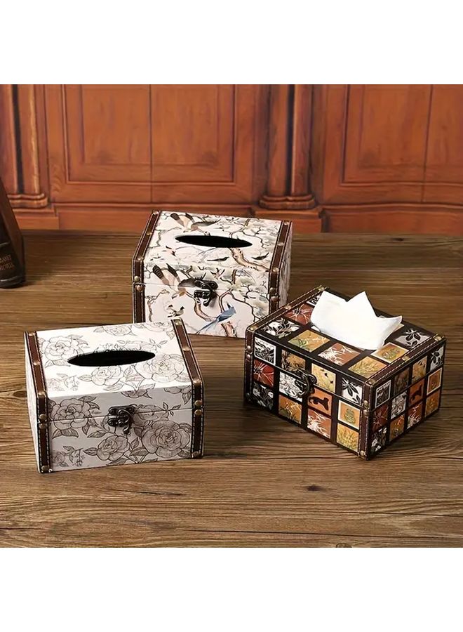 Retro Style Leather Tissue Box Holder Recycled Wood With Hidden Compartment Home Decor - Image 2