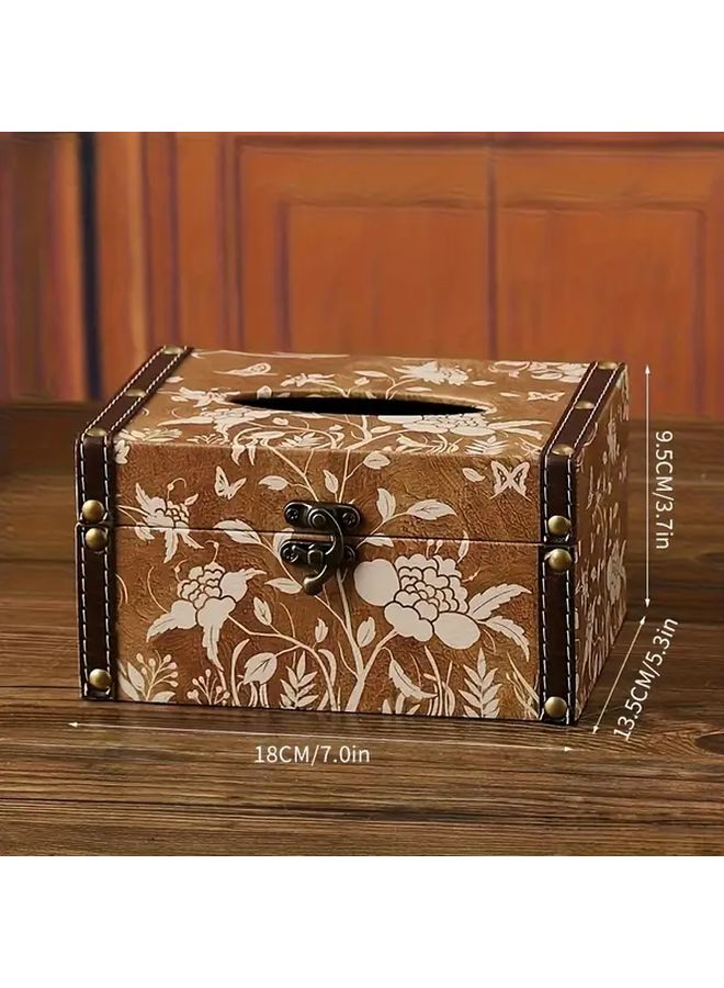 Retro Style Leather Tissue Box Holder Recycled Wood With Hidden Compartment Home Decor - Image 4