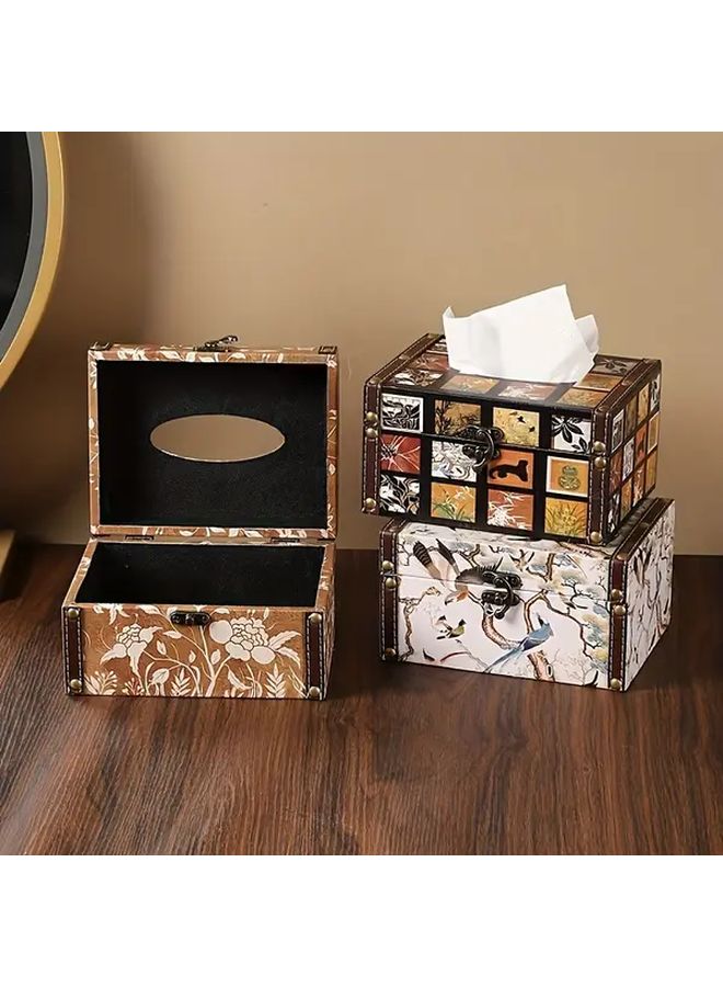 Retro Style Leather Tissue Box Holder Recycled Wood With Hidden Compartment Home Decor - Image 3