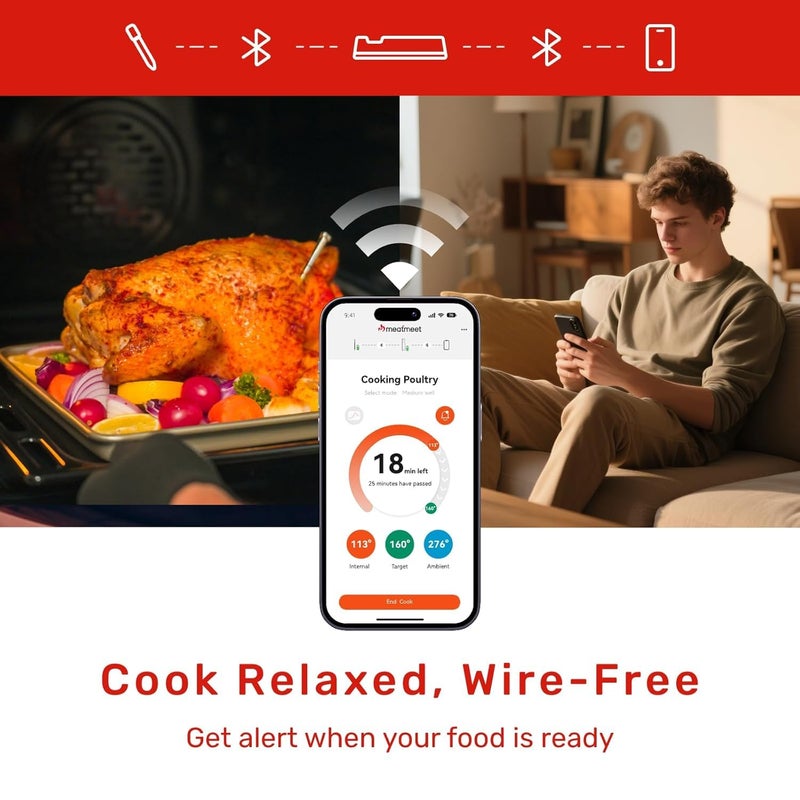 Meatmeet Wireless Meat Thermometer, Bluetooth Thermometer, Smart Digital Wireless Meat Thermometer with App Control, IP69 Waterproof, Digital Cooking Thermometer for BBQ, Oven, Grill, Smoker (S Pro) - Image 3