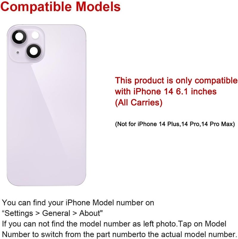 Perzework Rear Back Glass Replacement for iPhone 14 6.1-inches with + Pre-Installed Plate and Camera Frame and Lens + Reparing Tool Kit (Purple) - Image 2