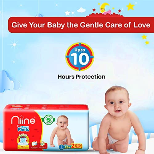 Niine Baby Diaper Pants Large(L) Size (9-14 KG) (Pack of 1) 30 Pants for Overnight Protection with Rash Control - Image 4