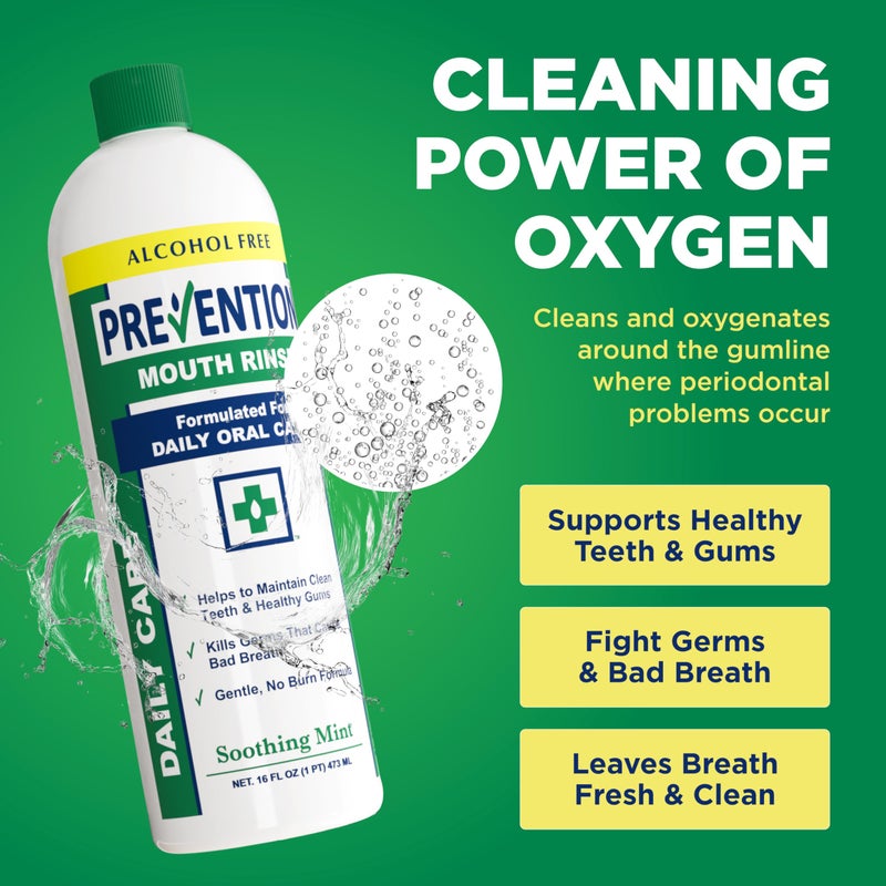 PHS Brands Prevention Daily Care Alcohol-Free Mouthwash, Hydrogen Peroxide Teeth Whitening with Soothing Fresh Mint for Bad Breath Treatment, Fluoride-Free Gum Care Oral Mouth Rinse 16 oz 2 Pack - Image 3