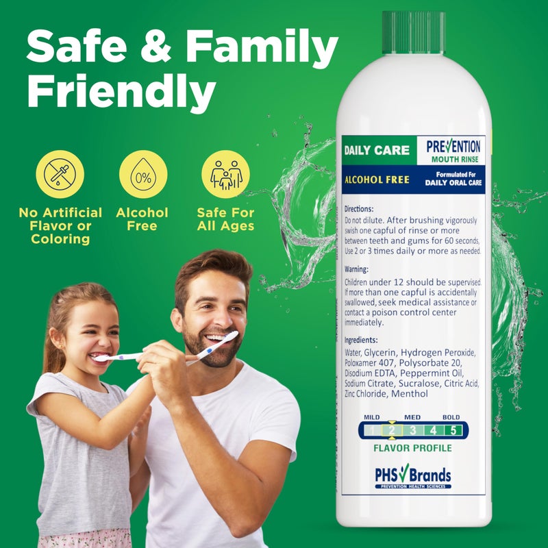 PHS Brands Prevention Daily Care Alcohol-Free Mouthwash, Hydrogen Peroxide Teeth Whitening with Soothing Fresh Mint for Bad Breath Treatment, Fluoride-Free Gum Care Oral Mouth Rinse 16 oz 2 Pack - Image 5