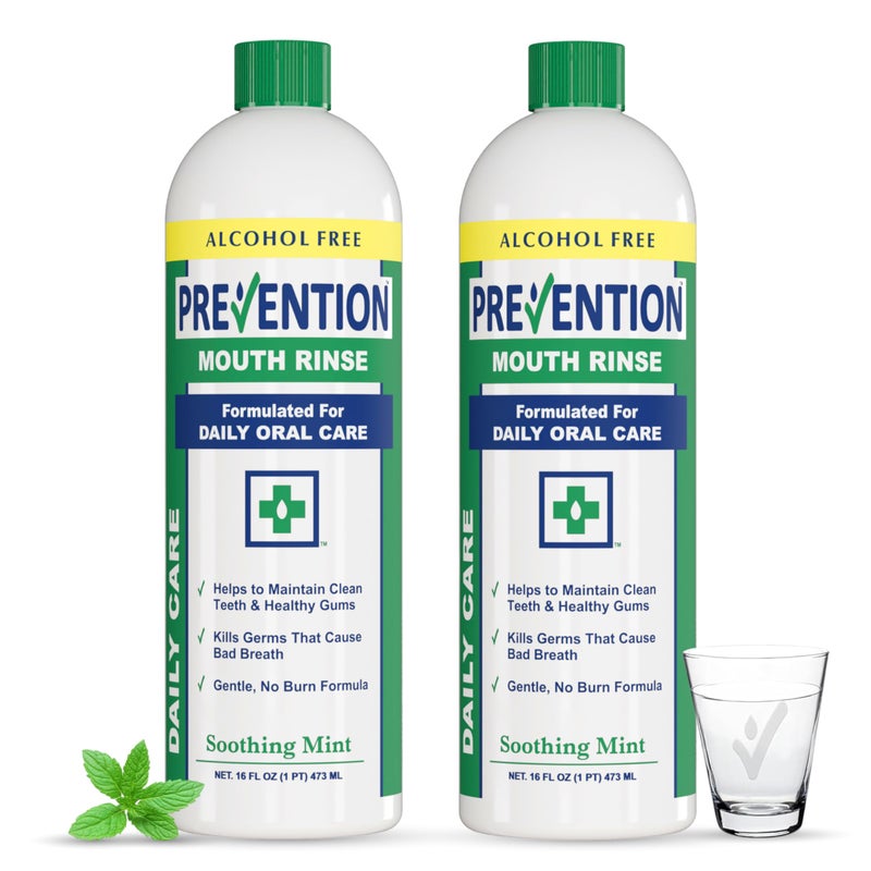 PHS Brands Prevention Daily Care Alcohol-Free Mouthwash, Hydrogen Peroxide Teeth Whitening with Soothing Fresh Mint for Bad Breath Treatment, Fluoride-Free Gum Care Oral Mouth Rinse 16 oz 2 Pack - Image 1