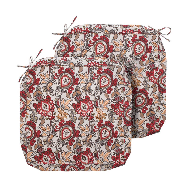 Magpie Fabrics Magpie Fabrics Indoor Outdoor Cushion Cover Replacement 2 Pack NO Insert Water Repellent Slipcover with Ties Decor for Patio Garden Chair Seat Sofa Bench WickerFloral Red Orange 24x24x4 Inch 