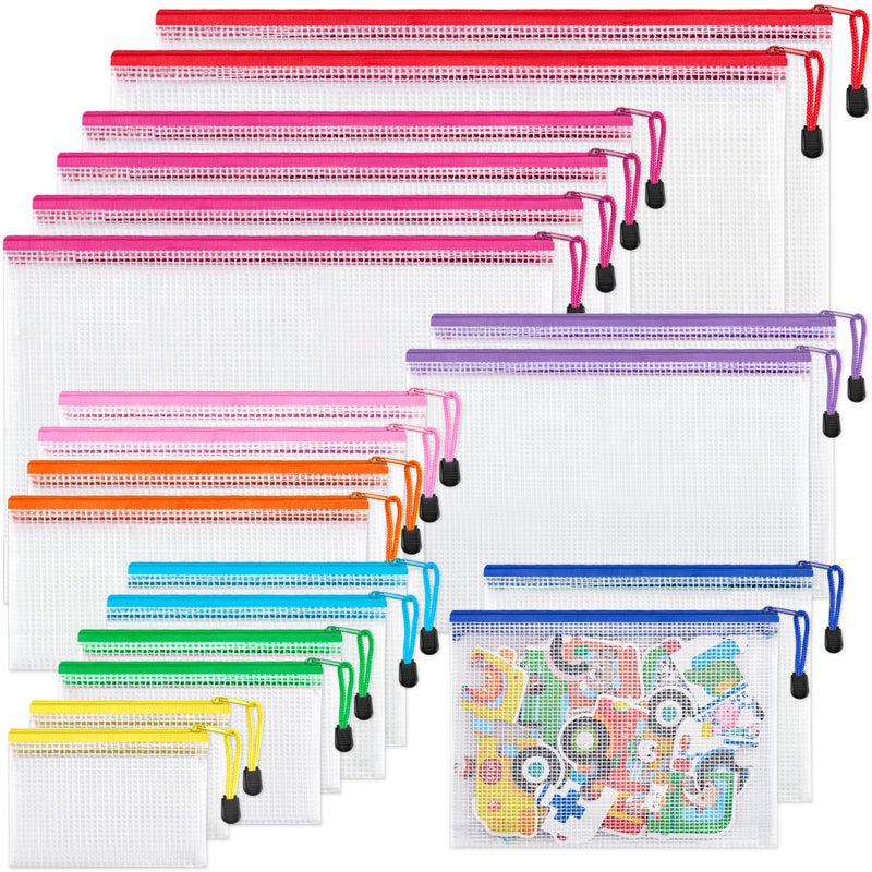 JARLINK 20 Pack 8 Sizes Mesh Pouch, 9 Colors, Waterproof Zipper File Bags Document Multipurpose Travel Bags for Office, School, Board Game, Puzzles, Cosmetics, Travel Accessories, and Home Organize - Image 1