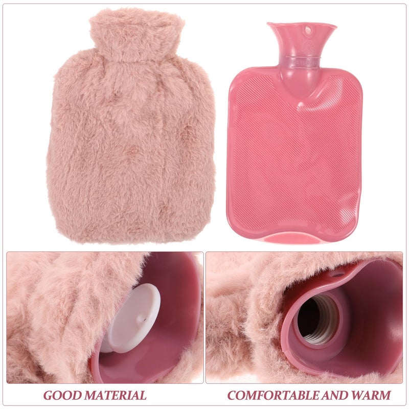 Soft Pink Plush Faux Rabbit Fur Hot Water Bottle 1000ml Hand Warmer for Cold Relief - Image 5