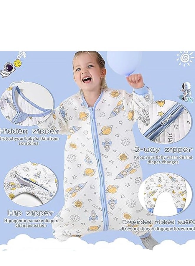 Rightsure 100% organic cotton baby sleeping bag, unisex swaddle transition sleeping bag, double zipper gauze baby sleeping bag, long sleeve sleeping bag and wearable baby blanket (blue, m) - Image 3