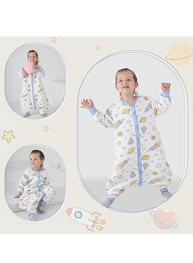 Rightsure 100% organic cotton baby sleeping bag, unisex swaddle transition sleeping bag, double zipper gauze baby sleeping bag, long sleeve sleeping bag and wearable baby blanket (blue, m) - Image 4