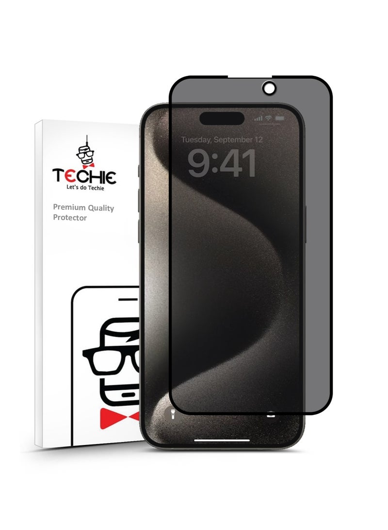 Techie حماية شاشة زجاجية مقسى بتقنية HD تغطي كاملة بصلابة 9H لخصوصية أبل آيفون 15 برو ماكس–سمك 0.2 مم مقاوم للانفجار - Image 1
