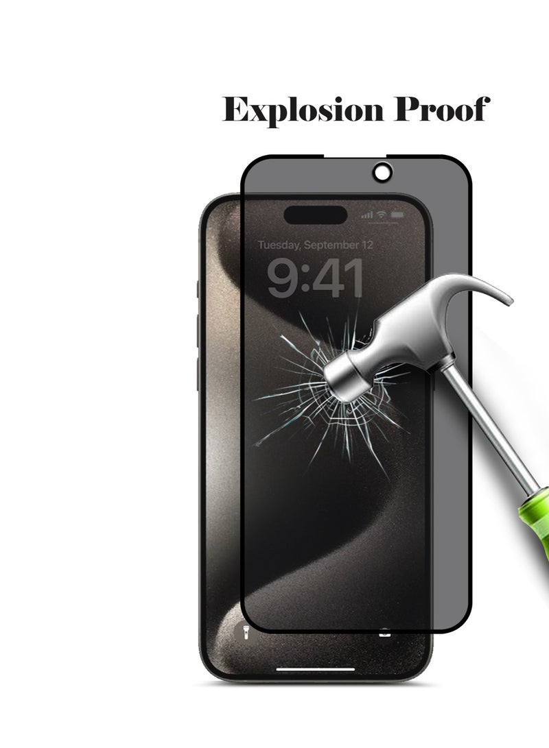 Techie حماية شاشة زجاجية مقسى بتقنية HD تغطي كاملة بصلابة 9H لخصوصية أبل آيفون 15 برو ماكس–سمك 0.2 مم مقاوم للانفجار - Image 5