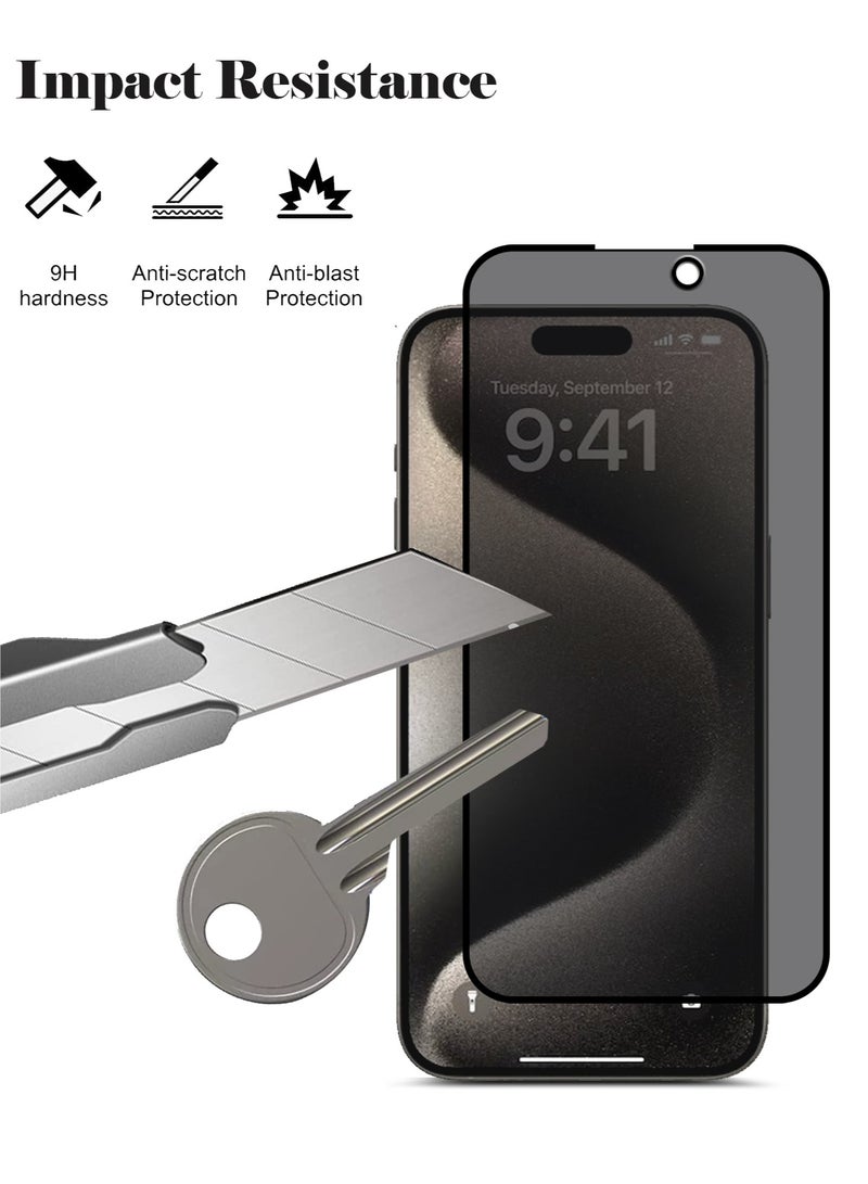 Techie حماية شاشة زجاجية مقسى بتقنية HD تغطي كاملة بصلابة 9H لخصوصية أبل آيفون 15 برو ماكس–سمك 0.2 مم مقاوم للانفجار - Image 4