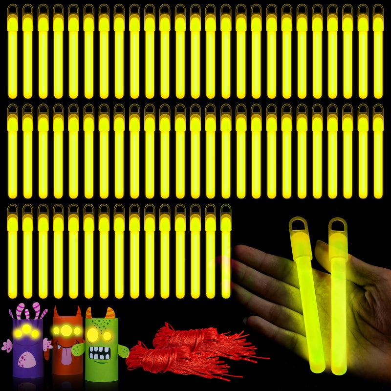 Lewtemi 100 Pack 4 or 6 Bright Glow Sticks Bulk Glow in the Dark Party Supplies Birthday and Holidays 4 InchYellow - Image 3