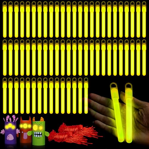 Lewtemi 100 Pack 4 or 6 Bright Glow Sticks Bulk Glow in the Dark Party Supplies Birthday and Holidays 4 InchYellow - Image 1