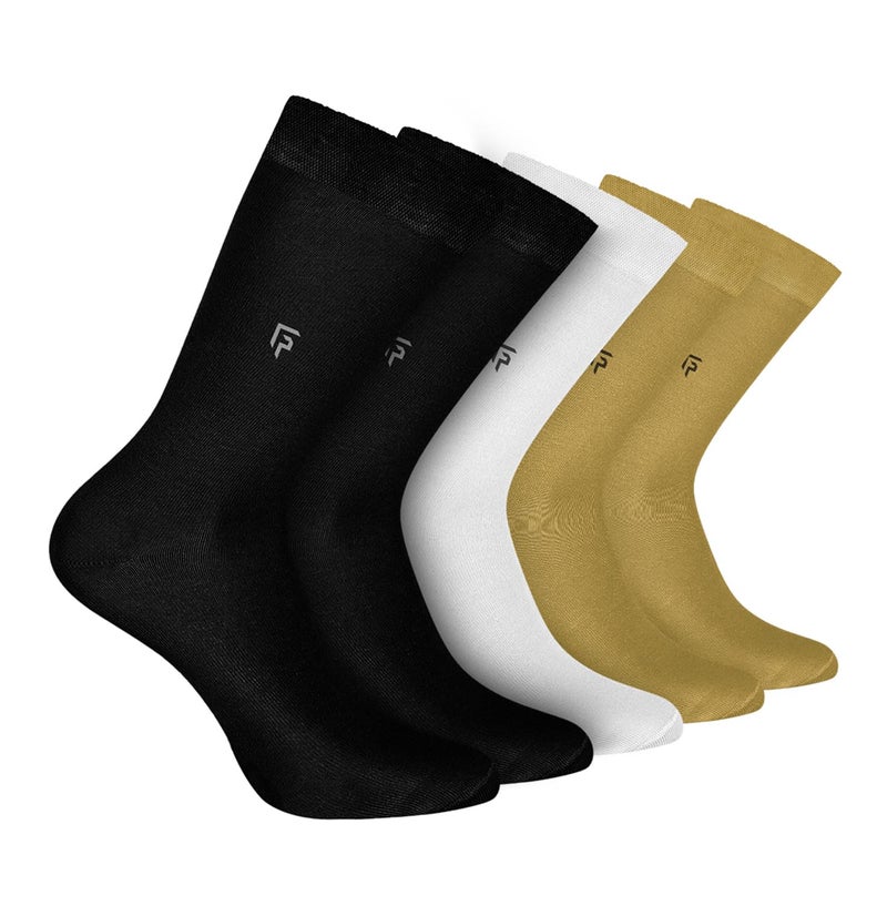 FOOTPRINTS Odour free Organic Cotton & Bamboo Men's Formal Socks | 2 Black, 1 White & 2 Khaki | Pack of 5 - Image 1