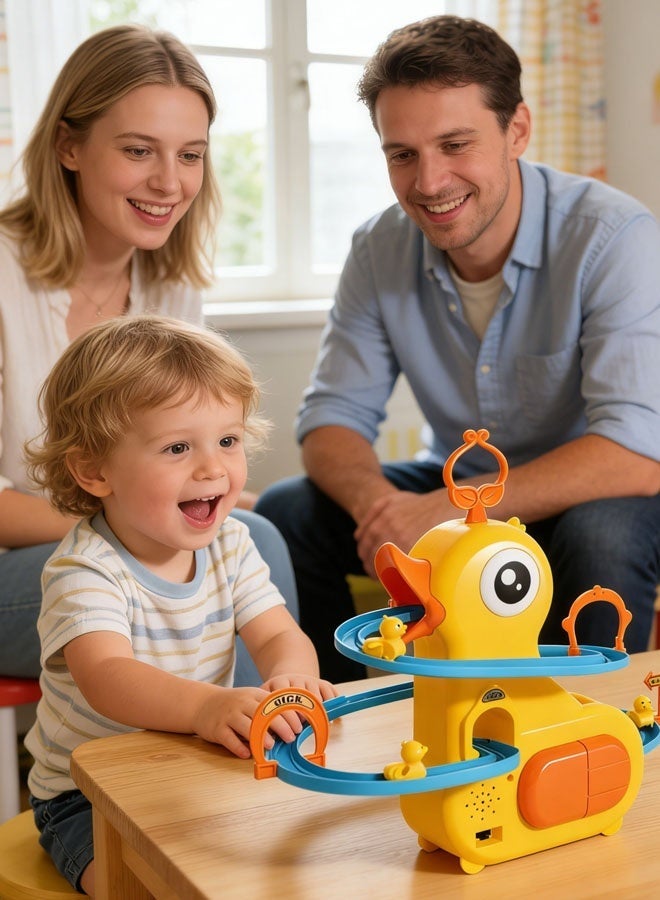 Kids Track toys, Small Ducks Climbing Toys,Electric Duck Climbing Stairs Tracks Slide Toy Set,Duck Roller Coaster Toy with Lights & Music On/Off Button for Kids Toddlers Boys and Girls, Yellow - Image 3