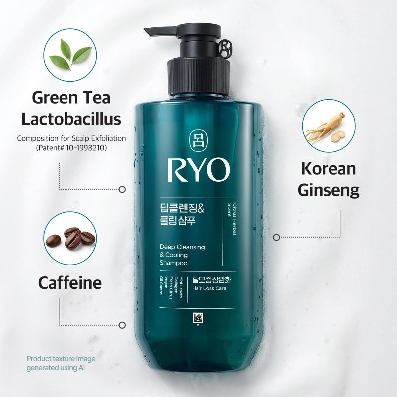 RYO Deep Cleansing Shampoo with Korean Ginseng & Caffeine - Cooling and Refreshing for Oily Scalp, Hair Loss Care, Anti-Dandruff, Sebum Control, 16 Fl Oz. - Image 4