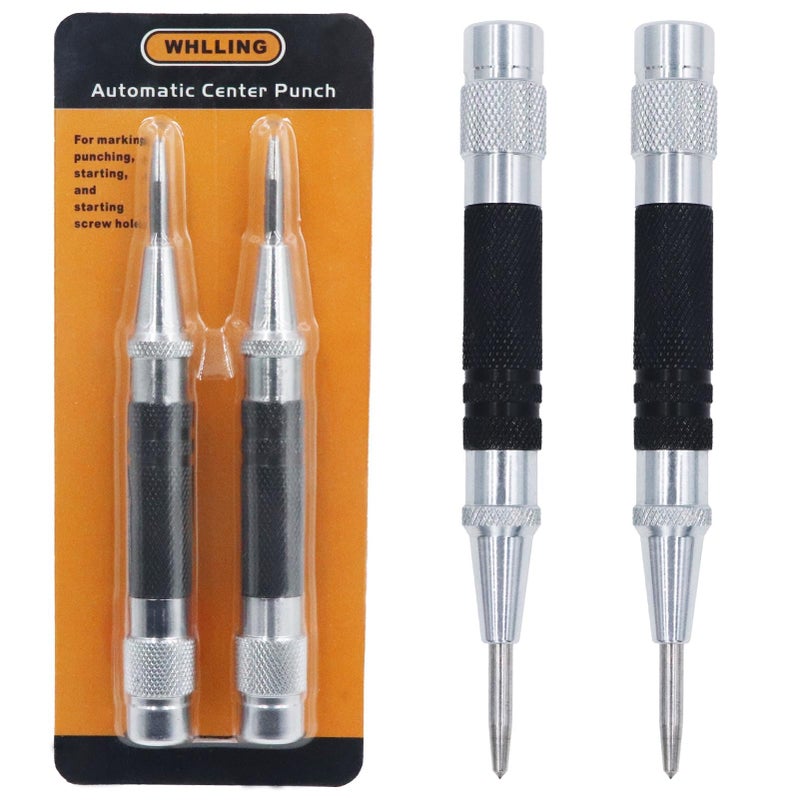 WHLLING 2-Piece Automatic Center Punch, 5 inch Spring Loaded Center Hole Punch with Adjustable Stroke Punch Tool for Metal Wood Glass Plastic, Metal Punch Tool for Woodworking - Image 1