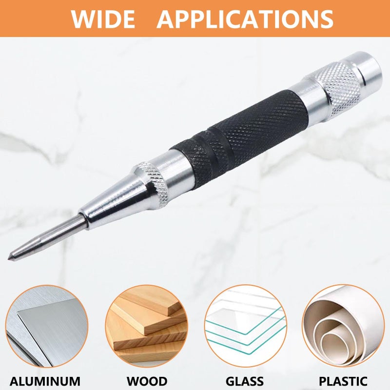WHLLING 2-Piece Automatic Center Punch, 5 inch Spring Loaded Center Hole Punch with Adjustable Stroke Punch Tool for Metal Wood Glass Plastic, Metal Punch Tool for Woodworking - Image 5