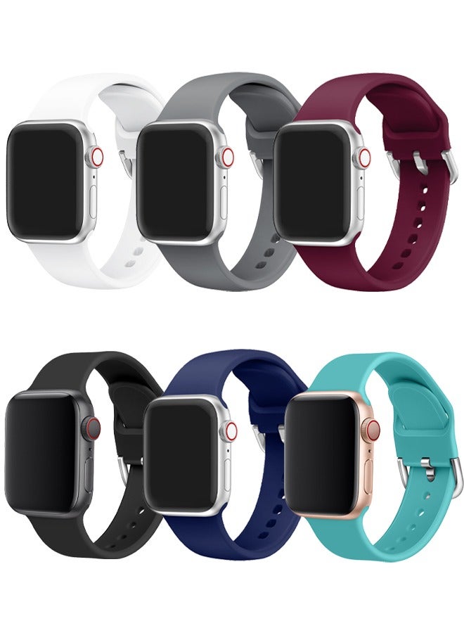 HablTech 6 Pcs Classic Silicone Band Compatible with Apple Watch 38mm/40mm/41mm/42mm Classic Soft Replacement Strap Applicable to iWatch Series 11/10/9/8/7/6/5/4/SE/SE2/SE3 - Image 1