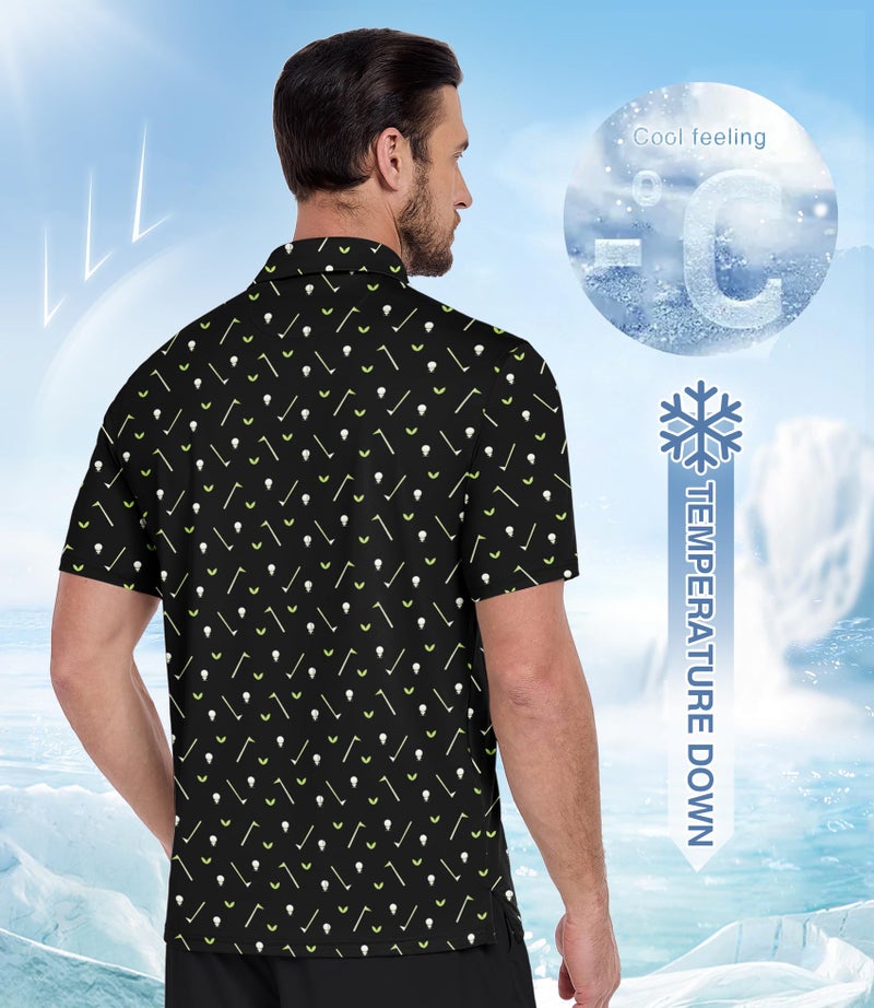 ZITY Men's Golf Polo Shirt Short Sleeve Performance Moisture Wicking Collared Print Shirt for Golf and Casual Wear, Black Golf Clubs, L - Image 3