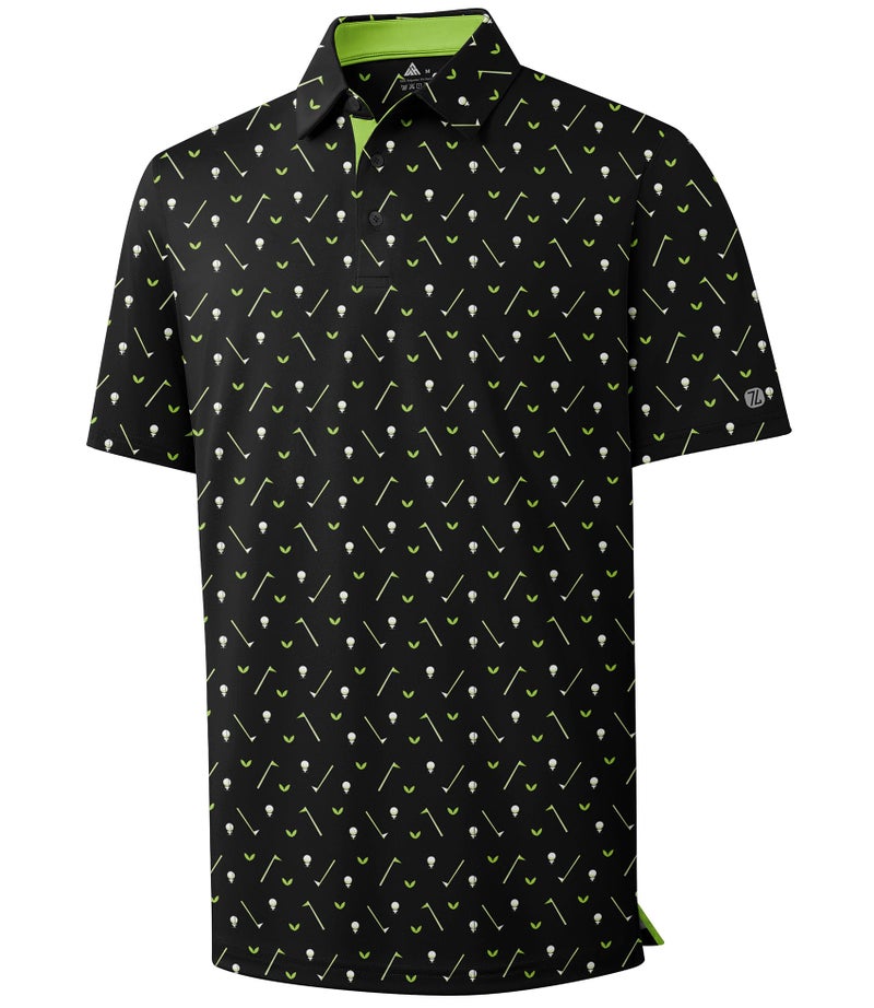 ZITY Men's Golf Polo Shirt Short Sleeve Performance Moisture Wicking Collared Print Shirt for Golf and Casual Wear, Black Golf Clubs, L - Image 1