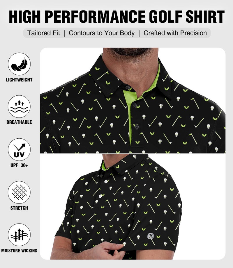 ZITY Men's Golf Polo Shirt Short Sleeve Performance Moisture Wicking Collared Print Shirt for Golf and Casual Wear, Black Golf Clubs, L - Image 4