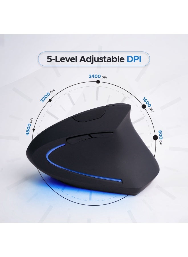 Vertical Wireless Mouse, Ergonomic 6-Button Mouse with Adjustable DPI, Type-C Rechargeable Silent Mouse for Laptop & PC - Image 5