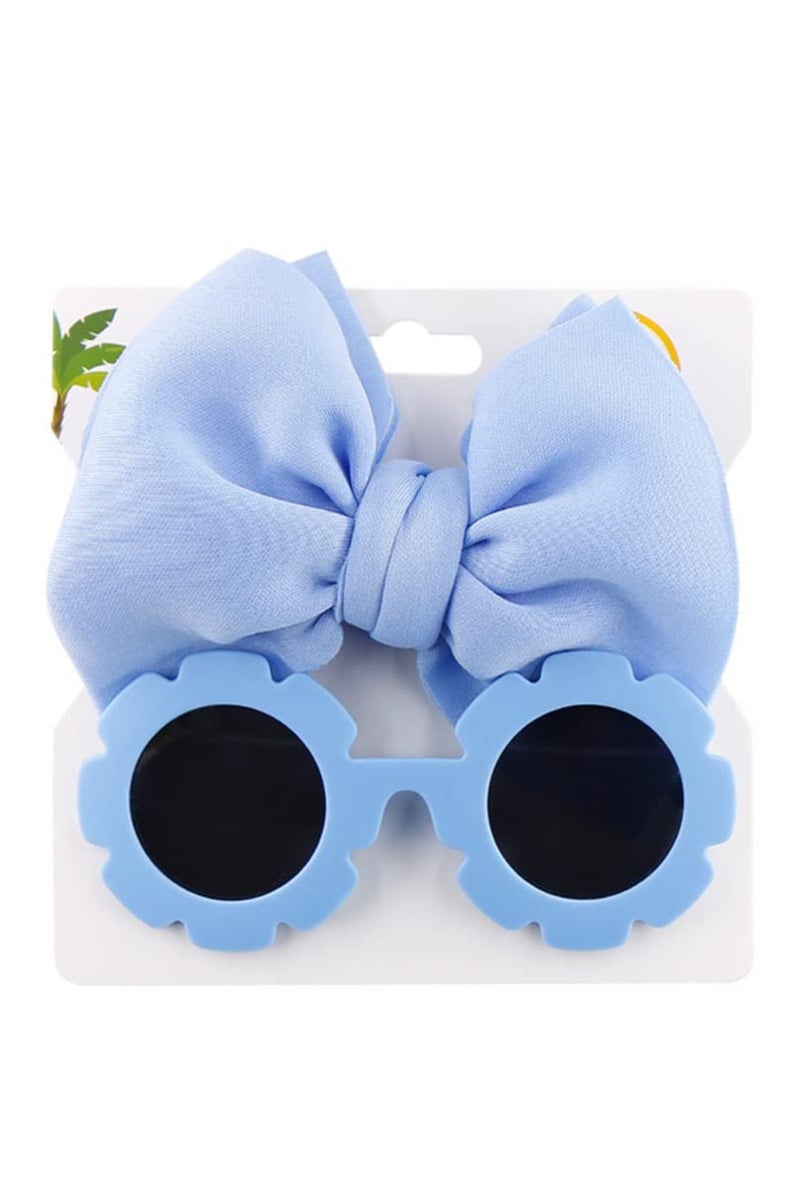 HUMJO Kid's Sunglasses With Matching Hairbands Bow For Baby Newborns Infants Toddlers Kids(Blue) 