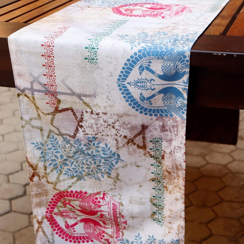 Zeba Zeba World Embroidered 4 Seater / 6 Seater Table Runner Cloth, Table Runner for Living Room, Dining Table Runner | Polycanvas Abstract Jaipur Print | 30 cms x 210 cms; 12 inches x 84 inches - Image 2