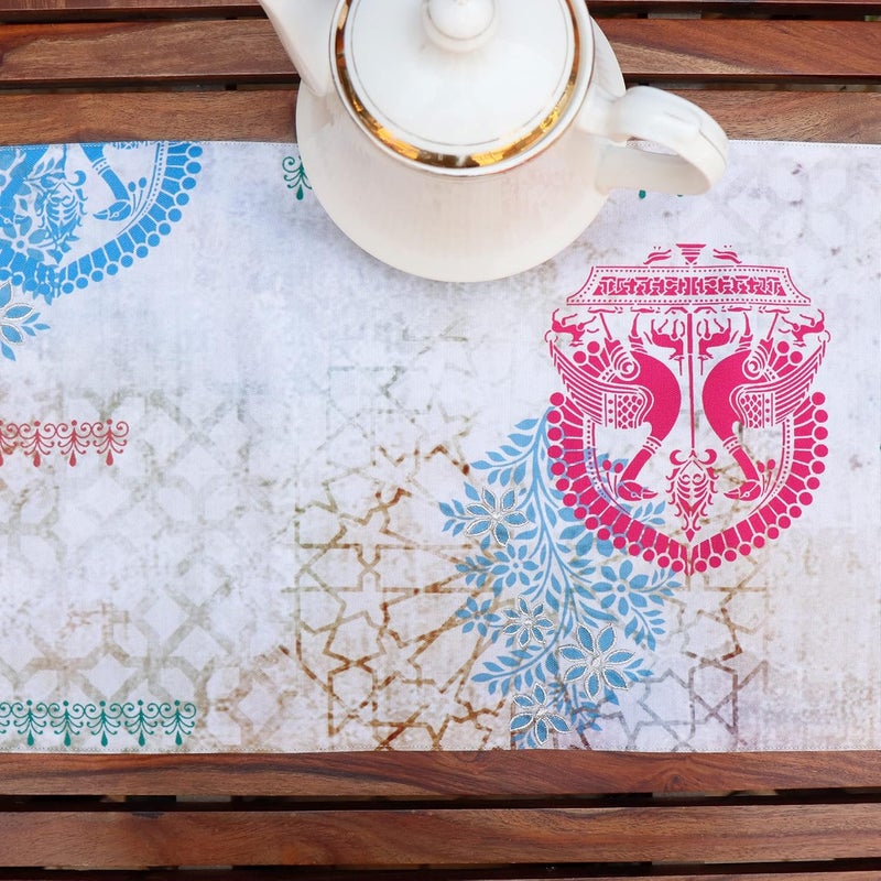Zeba Zeba World Embroidered 4 Seater / 6 Seater Table Runner Cloth, Table Runner for Living Room, Dining Table Runner | Polycanvas Abstract Jaipur Print | 30 cms x 210 cms; 12 inches x 84 inches - Image 3