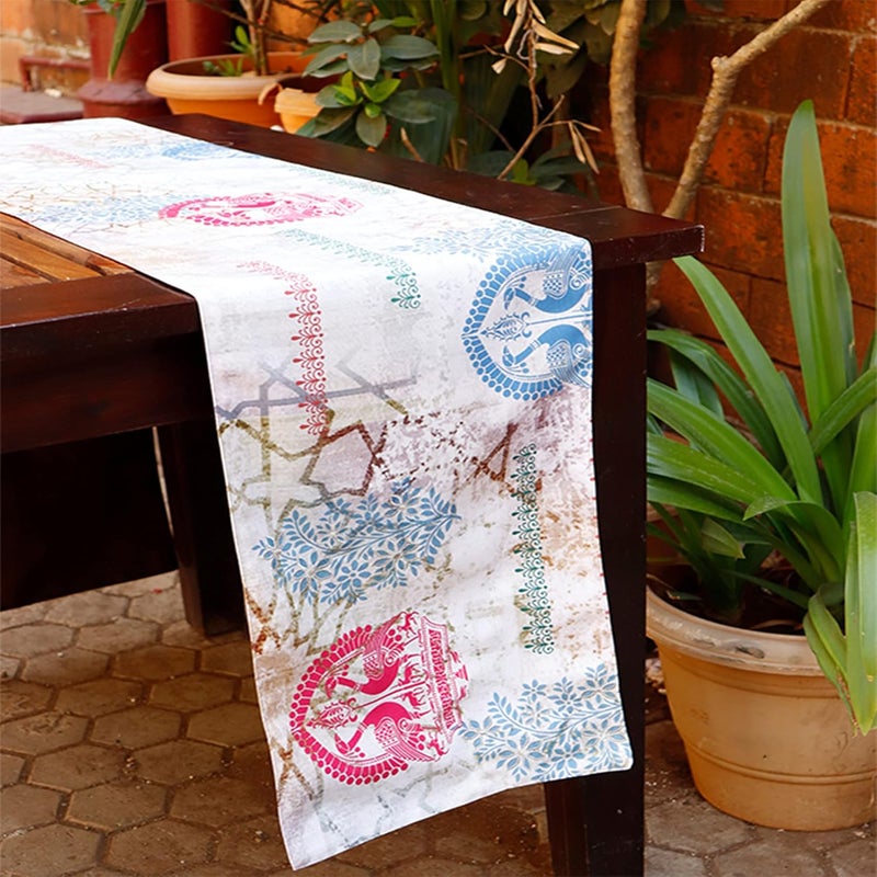 Zeba Zeba World Embroidered 4 Seater / 6 Seater Table Runner Cloth, Table Runner for Living Room, Dining Table Runner | Polycanvas Abstract Jaipur Print | 30 cms x 210 cms; 12 inches x 84 inches - Image 1