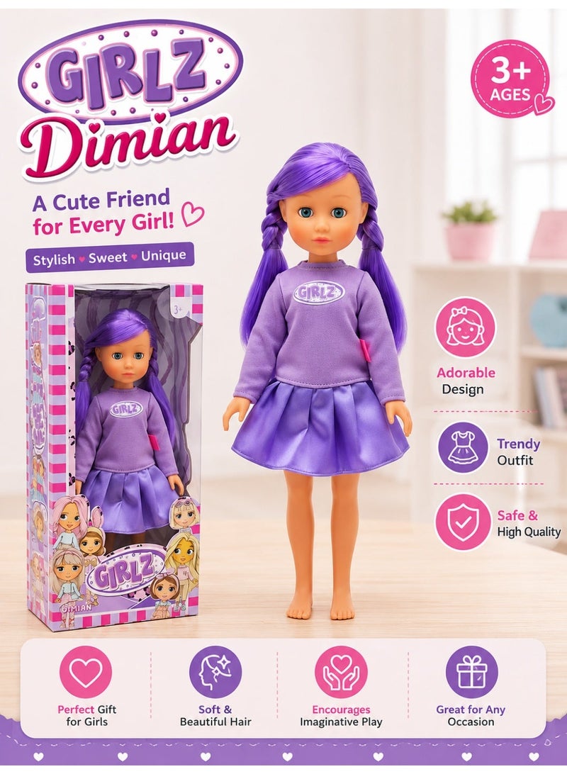 Dimian Girlz Fashion Doll – 35 cm Purple Outfit Stylish Doll for Kids - Image 1