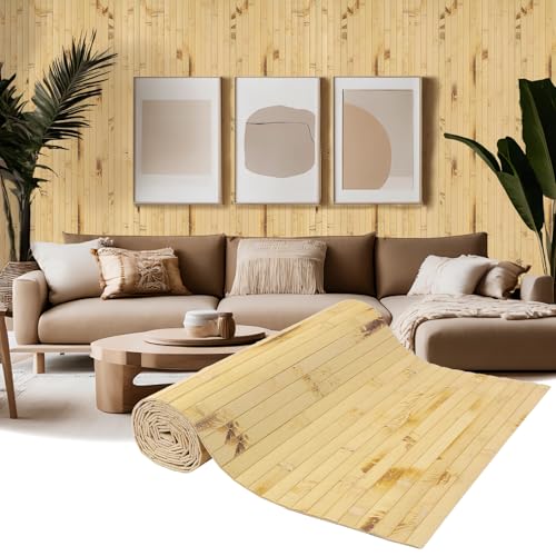 EYAYEN Natural Bamboo Wall Panel for Interior Wall Decor, Pole Wrap Wainscoting Interior Wall Cladding Panel for Kitchen Island, Bedroom, Living Room Office,Decor(16" H x 96" L, Dark Burned) - Image 1